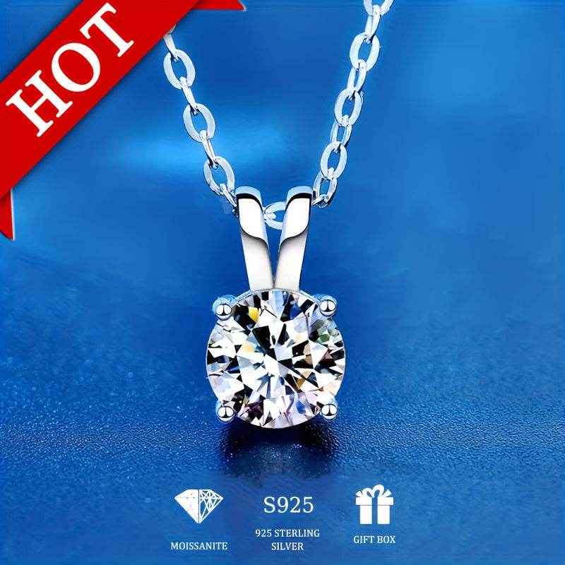1-2CT Moissanite Luxury Pendant Necklace, 925 Sterling Silver Classic 4 Claw for Women, Wedding Engagement Gift