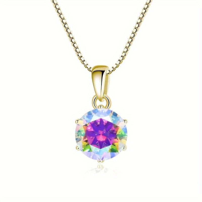 1 Carat Moissanite Pendant Necklace, 6.5mm, 925 Sterling Silver, 14K Golden Plated, Elegant Fashion Jewelry for Women, Ideal for Daily Wear and Gift Giving, Mother's Day, Valentine's, Engagement, Wedding, Anniversary, Birthda Jewelrieshub 100 Faced Cut / 1.0CT-6.5mm Rainbow / 1.0CT-6.5mm Rainbow Color / 1.0CT-6.5mm 100 Faced Cut / 1.0CT-6.5mm-Rainbow / 1.0CT-6.5mm-Rainbow Color / 1.0CT-6.5mm-Golden Yellow / 1.0CT-6.5mm-Gray / 1.0CT-6.5mm-