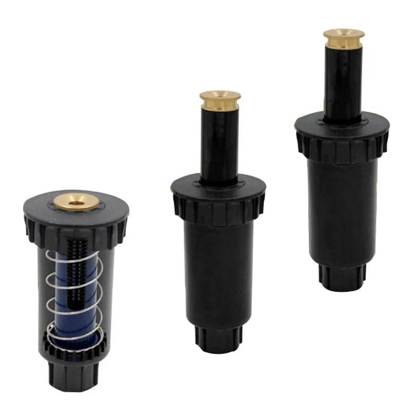 Qoraheyhub 360 degree stretch scattering sprinkler black with brass top showing internal spring mechanism