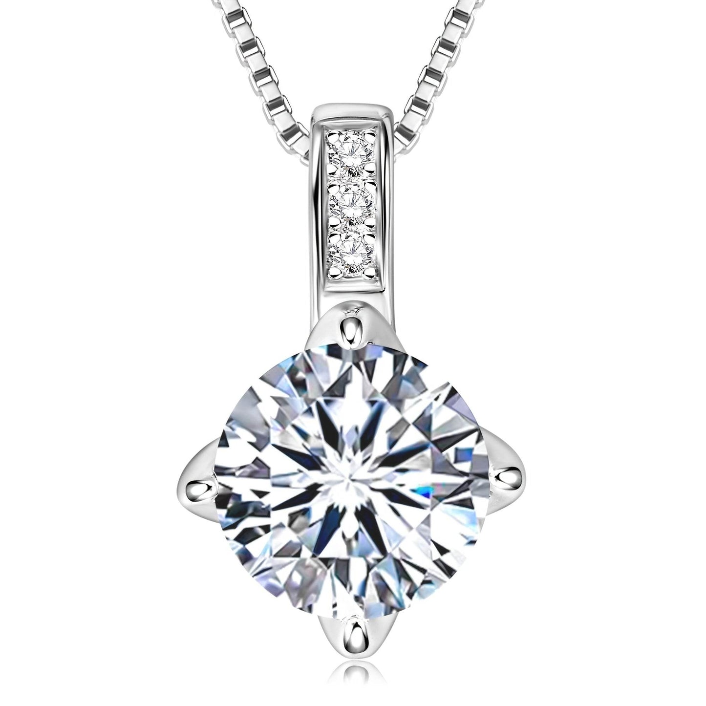 Elegant 1.0/2.0/3.0 Carat D Color Round Moissanite Pendant Necklace, 925 Sterling Silver with 14K Golden Plating, Adjustable Box Chain, April Birthstone, Synthetic Stone, Luxury Daily & Gift Jewelry, 0.8g Jewelrieshub 1.0 ct / Silvery 2.0 ct / Silvery 3.0 ct / Silvery 1.0 ct / Silvery-2.0 ct / Silvery-3.0 ct / Silvery-1.0 ct / Golden-2.0 ct / Golden-3.0 ct / Golden-