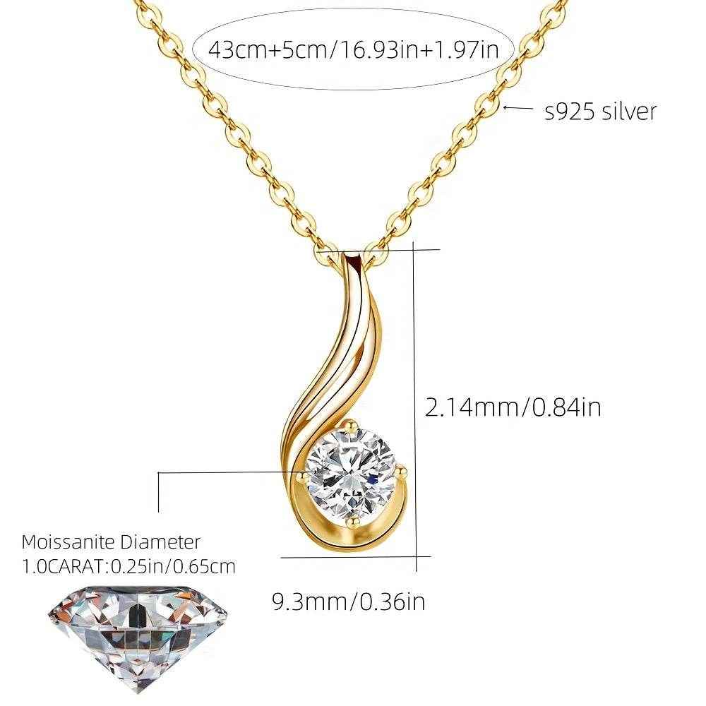1pc Fine Craftsmanship Electroplated 18k Golden Plated S925 Silver Material Silver Weight: 3.8g Main Stone: 1 Carat Moissanite Pendant Necklace with Gift Box Men's and Women's Fashion Jewelry Suitable for Couples Dating, Fami