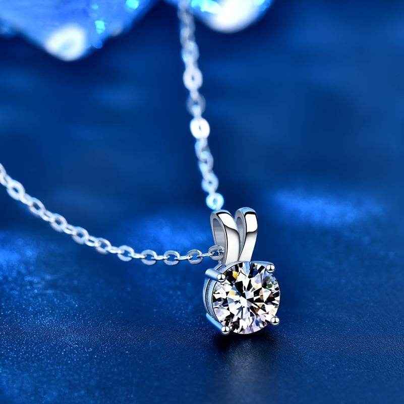 1-2CT Moissanite Luxury Pendant Necklace, 925 Sterling Silver Classic 4 Claw for Women, Wedding Engagement Gift