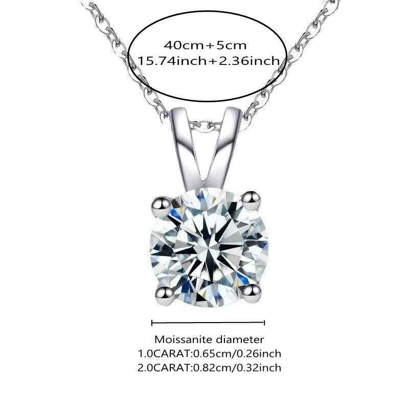 1-2CT Moissanite Luxury Pendant Necklace, 925 Sterling Silver Classic 4 Claw for Women, Wedding Engagement Gift