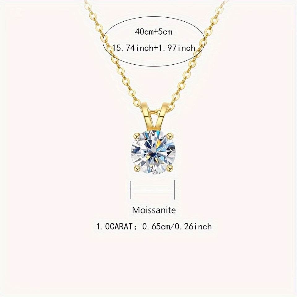 1-2CT Moissanite Luxury Pendant Necklace, 925 Sterling Silver Classic 4 Claw for Women, Wedding Engagement Gift Jewelrieshub 2.0 CARAT 2.0CARAT Golden 3.0CARAT Golden 2.0 CARAT-2.0CARAT Golden-3.0CARAT Golden-1.0CARAT Golden-