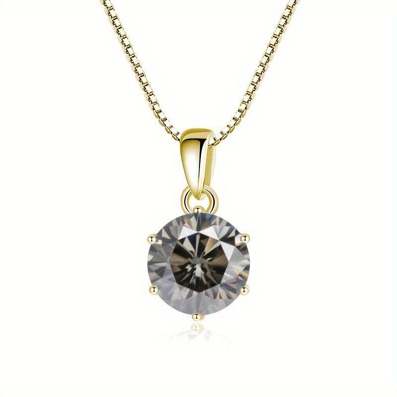 1 Carat Moissanite Pendant Necklace, 6.5mm, 925 Sterling Silver, 14K Golden Plated, Elegant Fashion Jewelry for Women, Ideal for Daily Wear and Gift Giving, Mother's Day, Valentine's, Engagement, Wedding, Anniversary, Birthda Jewelrieshub 100 Faced Cut / 1.0CT-6.5mm Rainbow / 1.0CT-6.5mm Rainbow Color / 1.0CT-6.5mm 100 Faced Cut / 1.0CT-6.5mm-Rainbow / 1.0CT-6.5mm-Rainbow Color / 1.0CT-6.5mm-Golden Yellow / 1.0CT-6.5mm-Gray / 1.0CT-6.5mm-