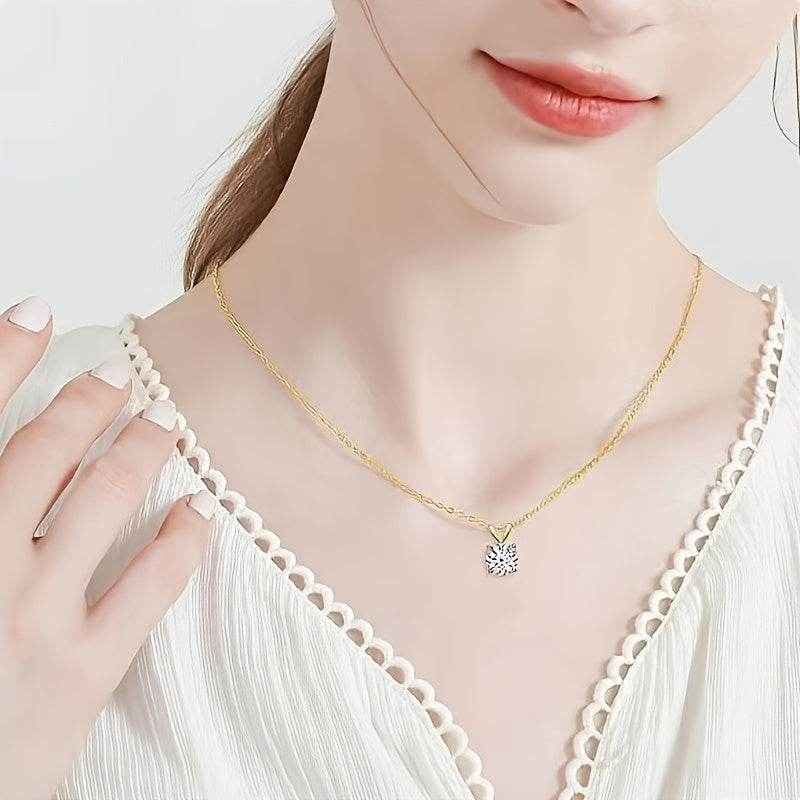 1-2CT Moissanite Luxury Pendant Necklace, 925 Sterling Silver Classic 4 Claw for Women, Wedding Engagement Gift