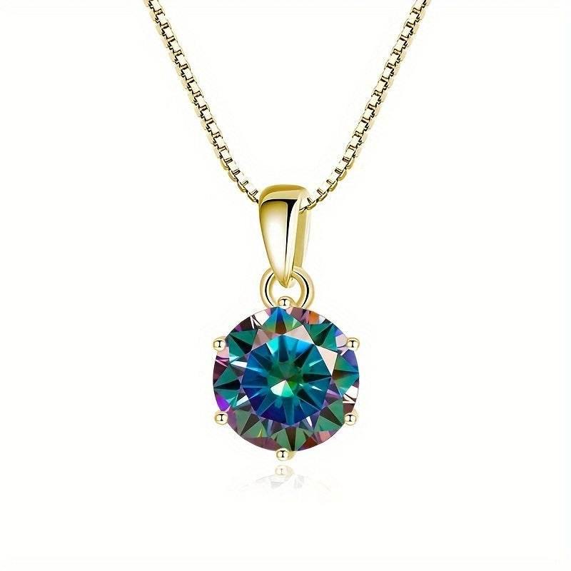 1 Carat Moissanite Pendant Necklace, 6.5mm, 925 Sterling Silver, 14K Golden Plated, Elegant Fashion Jewelry for Women, Ideal for Daily Wear and Gift Giving, Mother's Day, Valentine's, Engagement, Wedding, Anniversary, Birthda Jewelrieshub 100 Faced Cut / 1.0CT-6.5mm Rainbow / 1.0CT-6.5mm Rainbow Color / 1.0CT-6.5mm 100 Faced Cut / 1.0CT-6.5mm-Rainbow / 1.0CT-6.5mm-Rainbow Color / 1.0CT-6.5mm-Golden Yellow / 1.0CT-6.5mm-Gray / 1.0CT-6.5mm-