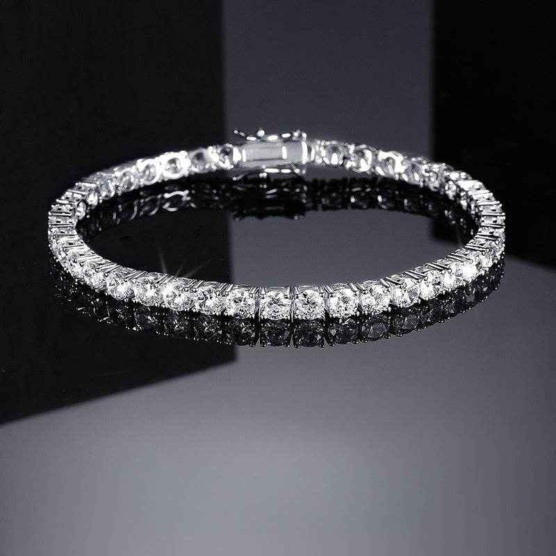 Elegant Luxury Moissanite Tennis Bracelet, 18K White Golden Plated 925 Sterling Silver, Versatile Daily & Party Accessory, All-Season Jewelry