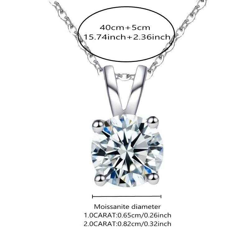 1-2CT Moissanite Luxury Pendant Necklace, 925 Sterling Silver Classic 4 Claw for Women, Wedding Engagement Gift
