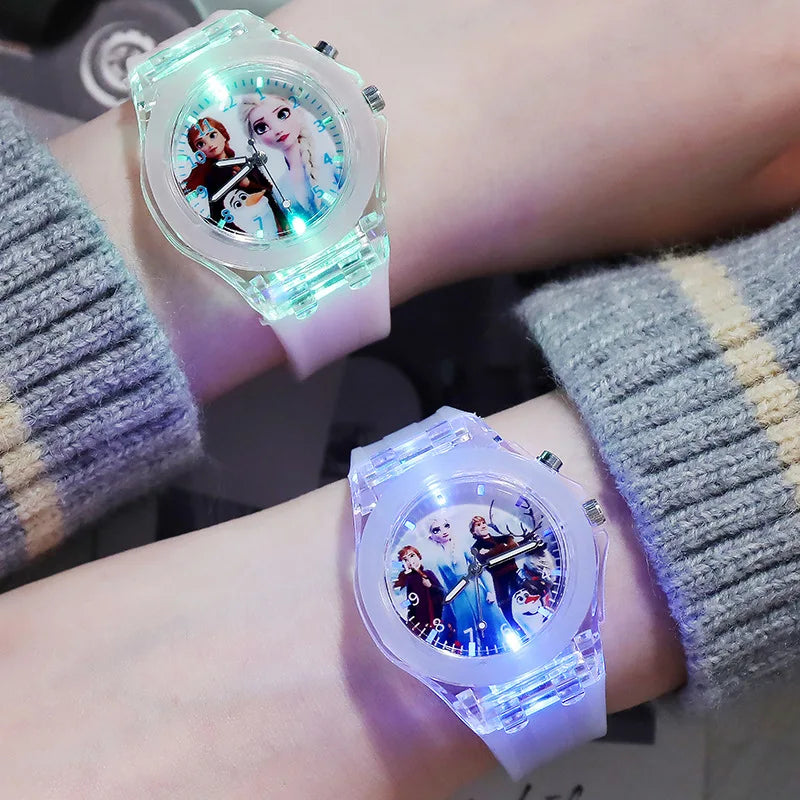 Disney Girls Kids Watches Children Watch Frozen Princess Aisha Sophia Luminous Student Colorful LED Light Women Lady Clock - Qoraheyhub