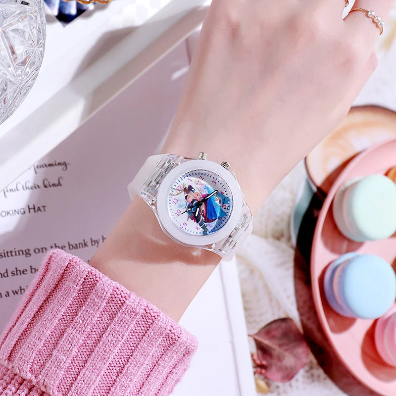 Disney Girls Kids Watches Children Watch Frozen Princess Aisha Sophia Luminous Student Colorful LED Light Women Lady Clock - Qoraheyhub