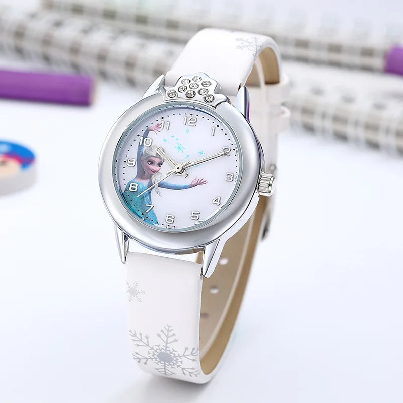 Elsa Watch Girls Elsa Princess Kids Watches Leather Strap Cute Children's Cartoon Wristwatches Gifts for Kids Girl Frozen Clock - Qoraheyhub