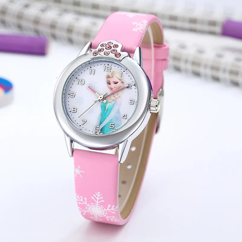 Elsa Watch Girls Elsa Princess Kids Watches Leather Strap Cute Children's Cartoon Wristwatches Gifts for Kids Girl Frozen Clock - Qoraheyhub