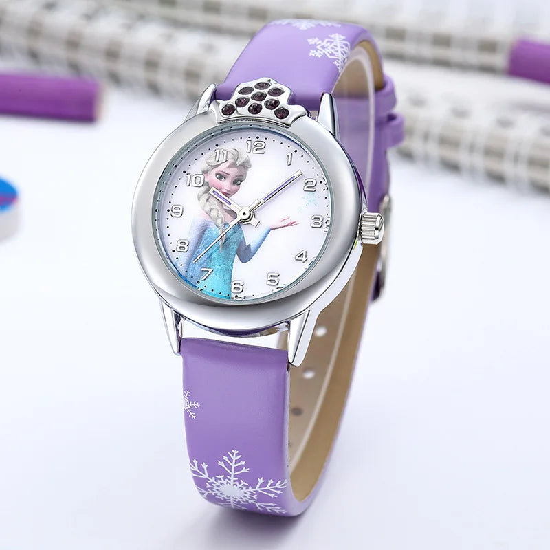 Elsa Watch Girls Elsa Princess Kids Watches Leather Strap Cute Children's Cartoon Wristwatches Gifts for Kids Girl Frozen Clock - Qoraheyhub