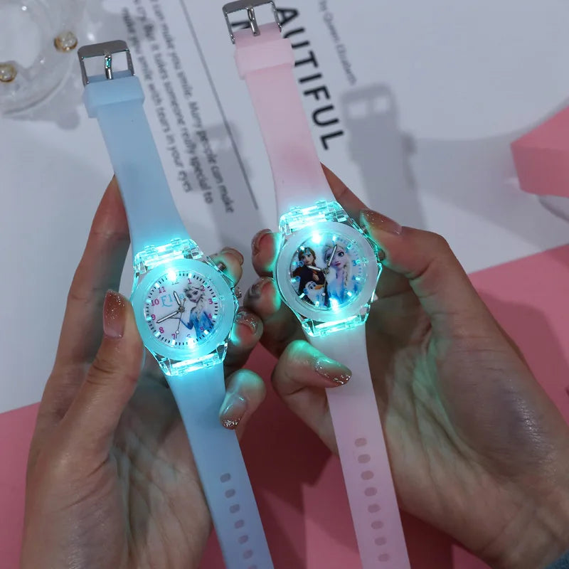 Disney Girls Kids Watches Children Watch Frozen Princess Aisha Sophia Luminous Student Colorful LED Light Women Lady Clock - Qoraheyhub