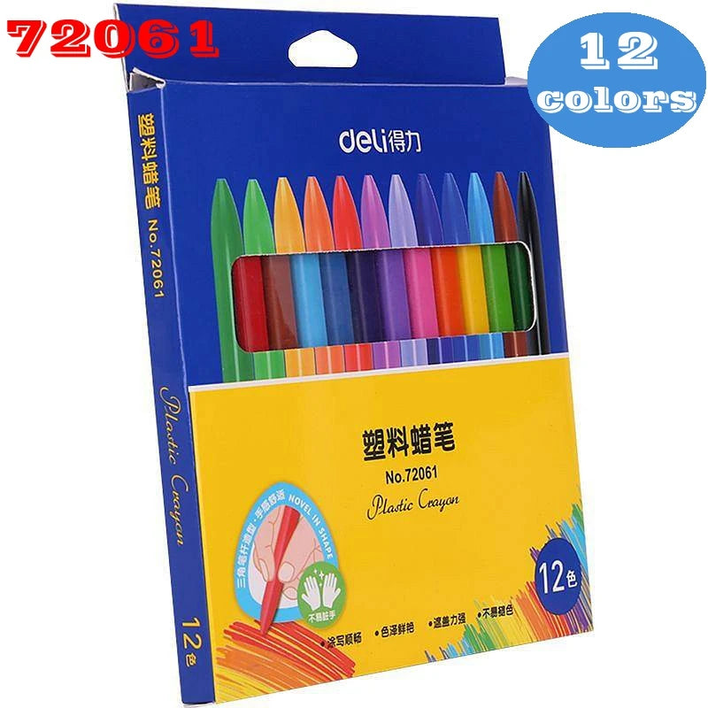 Deli 72061/72062 Plastic Crayon Wax Crayon Color Painting Sticks Color Crayon Color Pencil 12-18 Colors Children Student Caryon - Qoraheyhub
