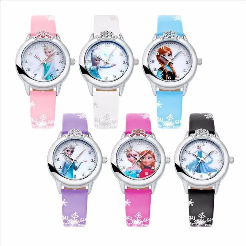 Elsa Watch Girls Elsa Princess Kids Watches Leather Strap Cute Children's Cartoon Wristwatches Gifts for Kids Girl Frozen Clock - Qoraheyhub