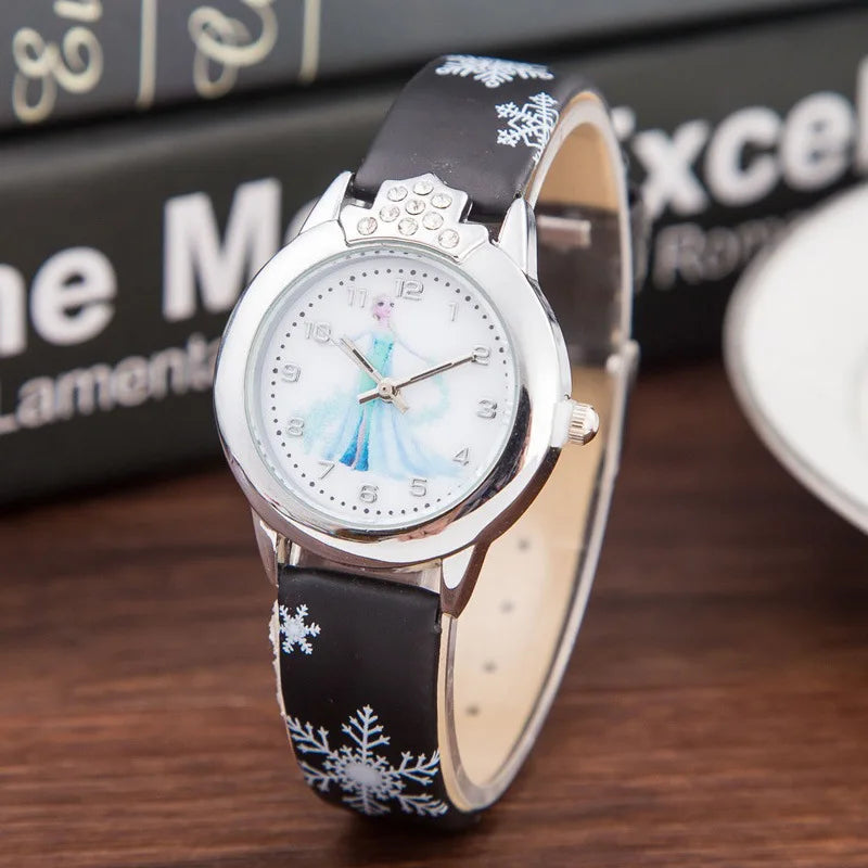 Elsa Watch Girls Elsa Princess Kids Watches Leather Strap Cute Children's Cartoon Wristwatches Gifts for Kids Girl Frozen Clock - Qoraheyhub