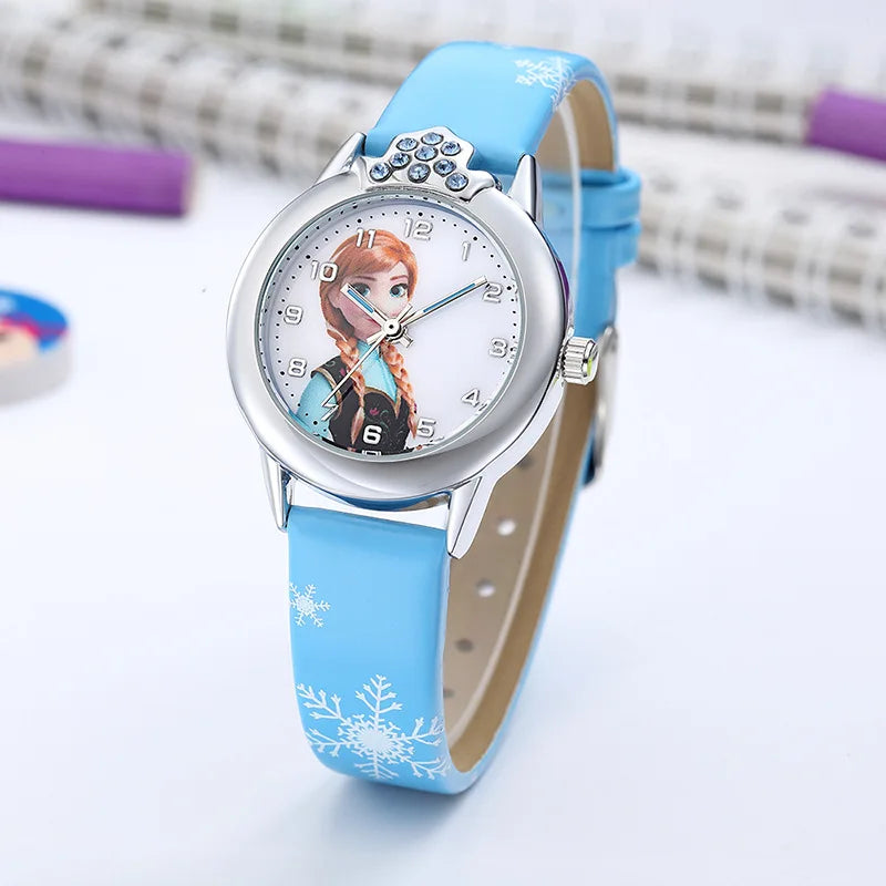Elsa Watch Girls Elsa Princess Kids Watches Leather Strap Cute Children's Cartoon Wristwatches Gifts for Kids Girl Frozen Clock - Qoraheyhub