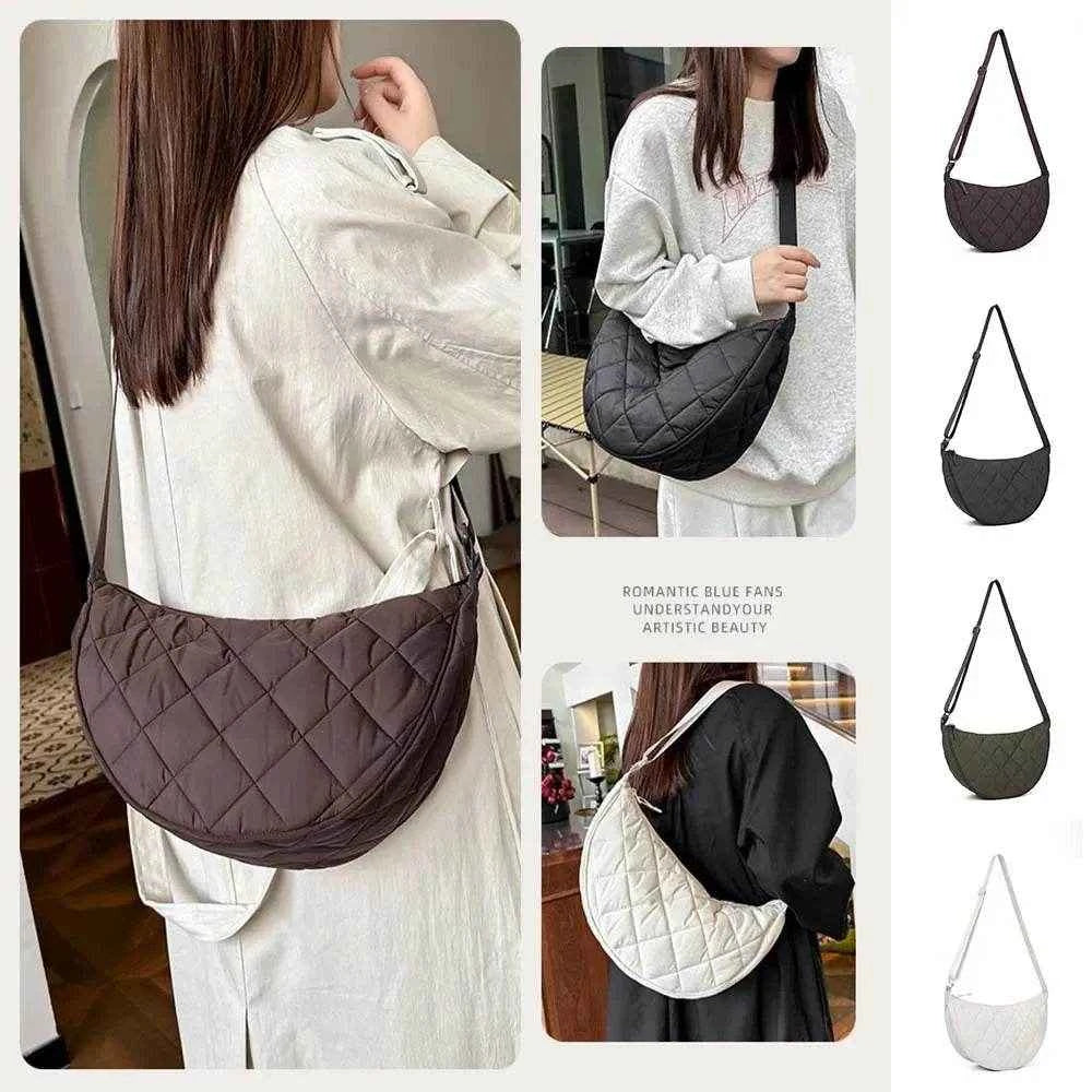 Autumn and Winter Diamond Lattice Single Shoulder Crossbody Bag Fashion Quilted Handbag Portable Nylon Plaid Commuter Travel Bag