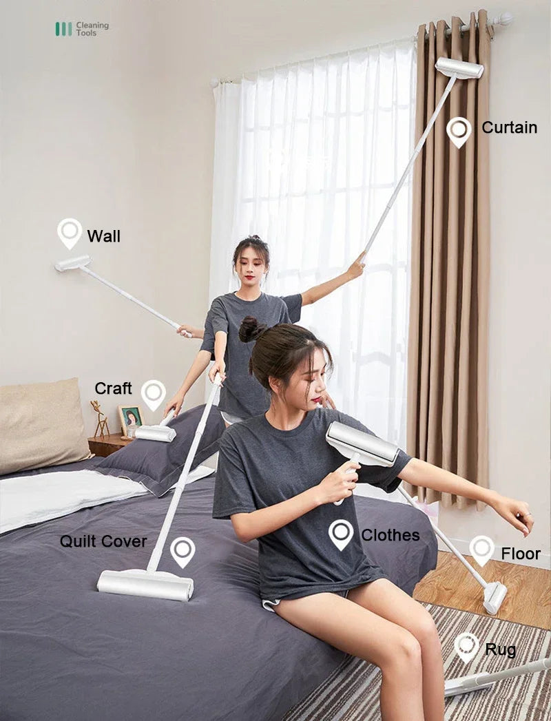 Long Handle Lint Roller Brush Pet Hair Remover Roller Retractable Dust Hair Roller Stick Tearable Clothes Bed Hair Removal Brush - Qoraheyhub
