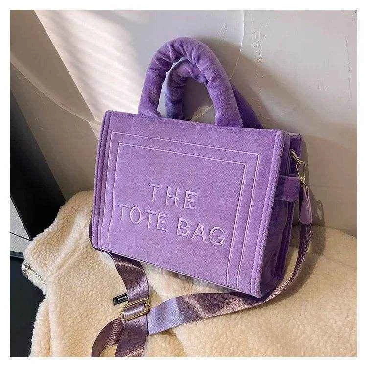 2025 Women's Khaki Velour Tote Bag Original Letter Print Medium Ladies Brand Shopper Handbag Female Square Medium Shoulder Bags