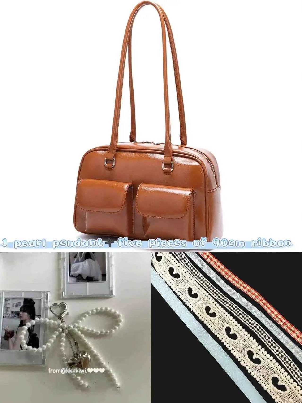JIAERDI Retro White Bowling Bag Purse Women Hot Girls Leather Pocket Chic Casual Handbag Female Vintage Shoulder Bags Aesthetic
