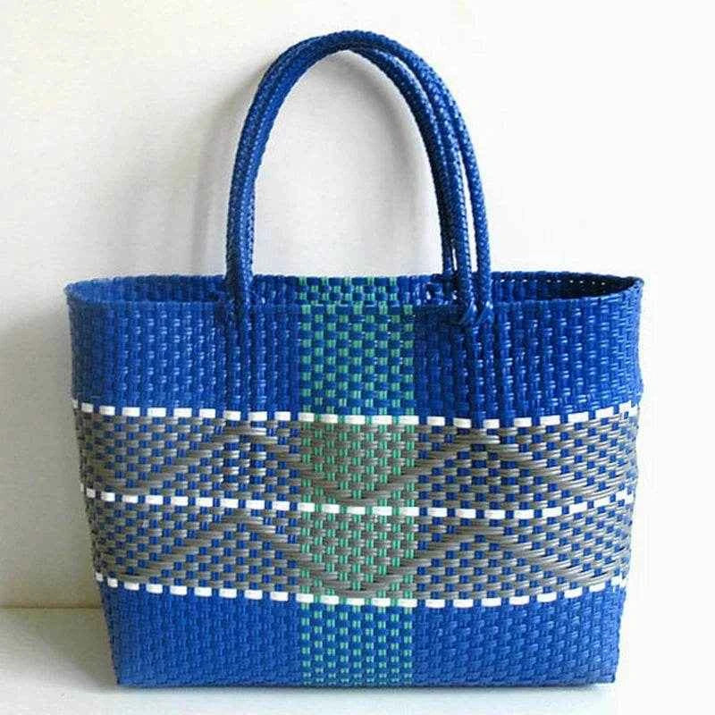Plastic Woven Women's Handbag Handmade Bohemia Storage Basket Contrast Tote Bag Designer Summer Beach Bag Female Shoulder Bags