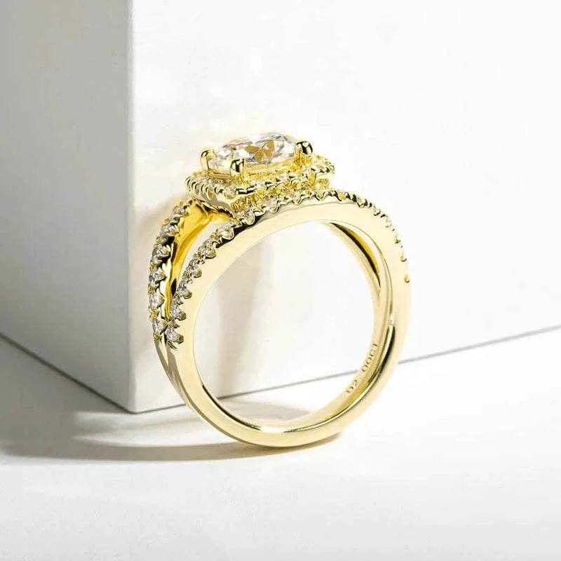 2 Carat D Color All Moissanite 925 Sterling Silver Woman Ring Yellow Color Engagement Wedding Fine Jewelry