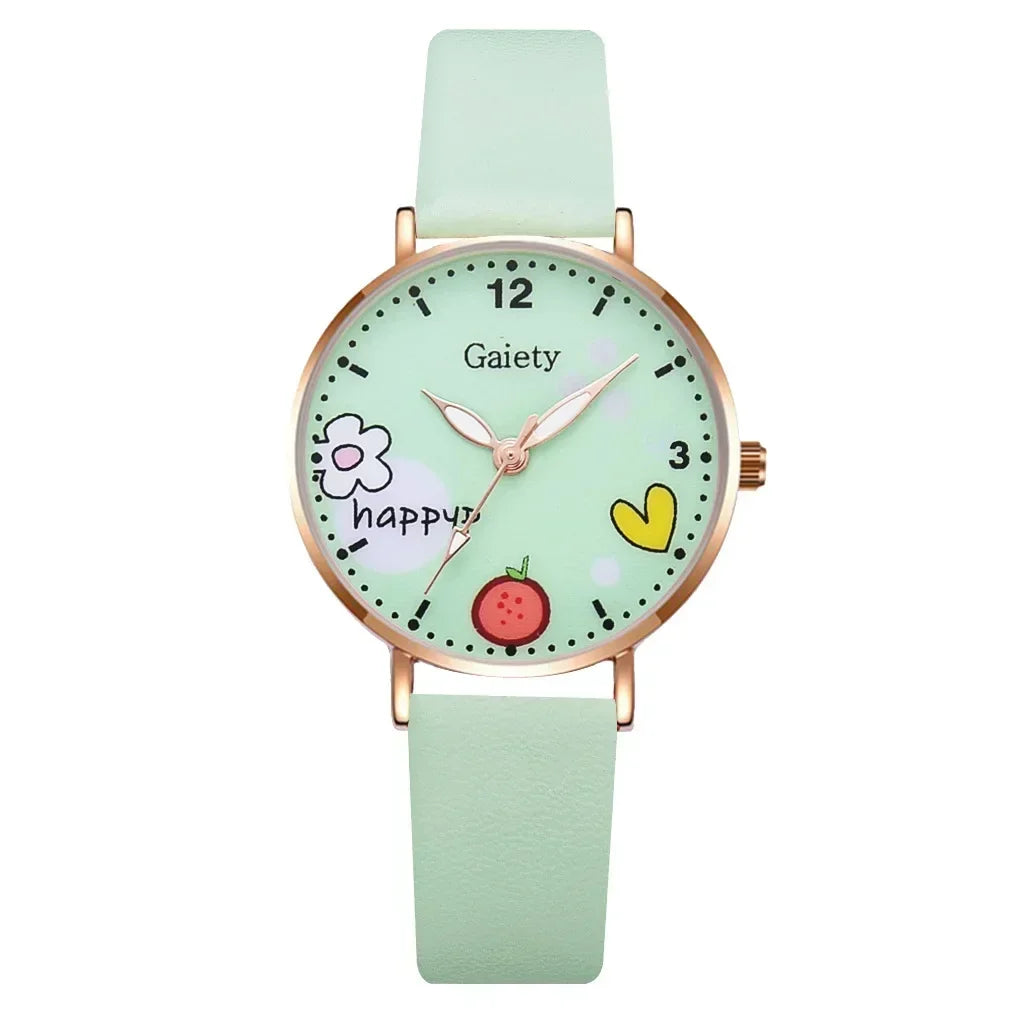 Kids Watches Pink Cute Children's Wristwatch Cartoon Pattern Quartz Watch Set for Girls Fashion Students' Clock Relogio Feminino - Qoraheyhub