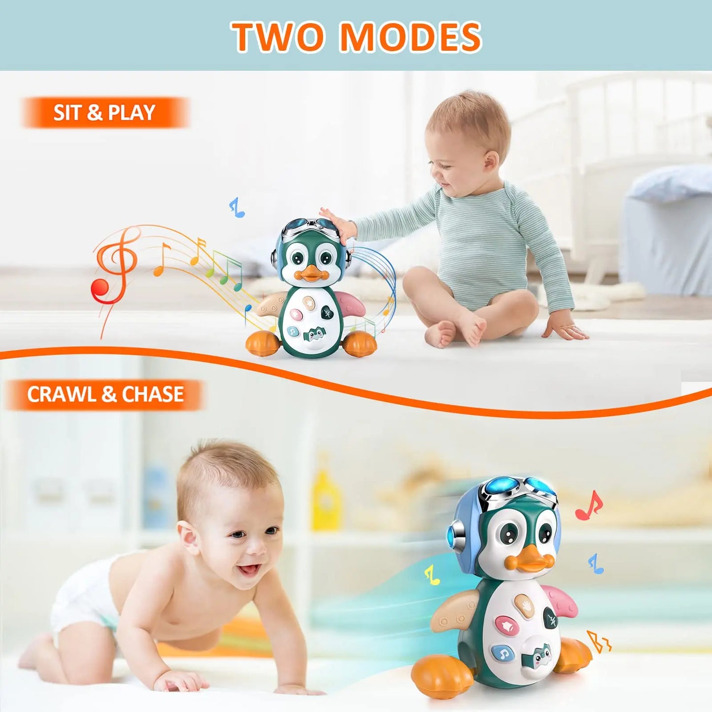 Penguin Musical Baby Crawling Toys Infant Moving Walking Dancing Toys with Light Toddler Interactive Development Tummy Time Gift - Qoraheyhub