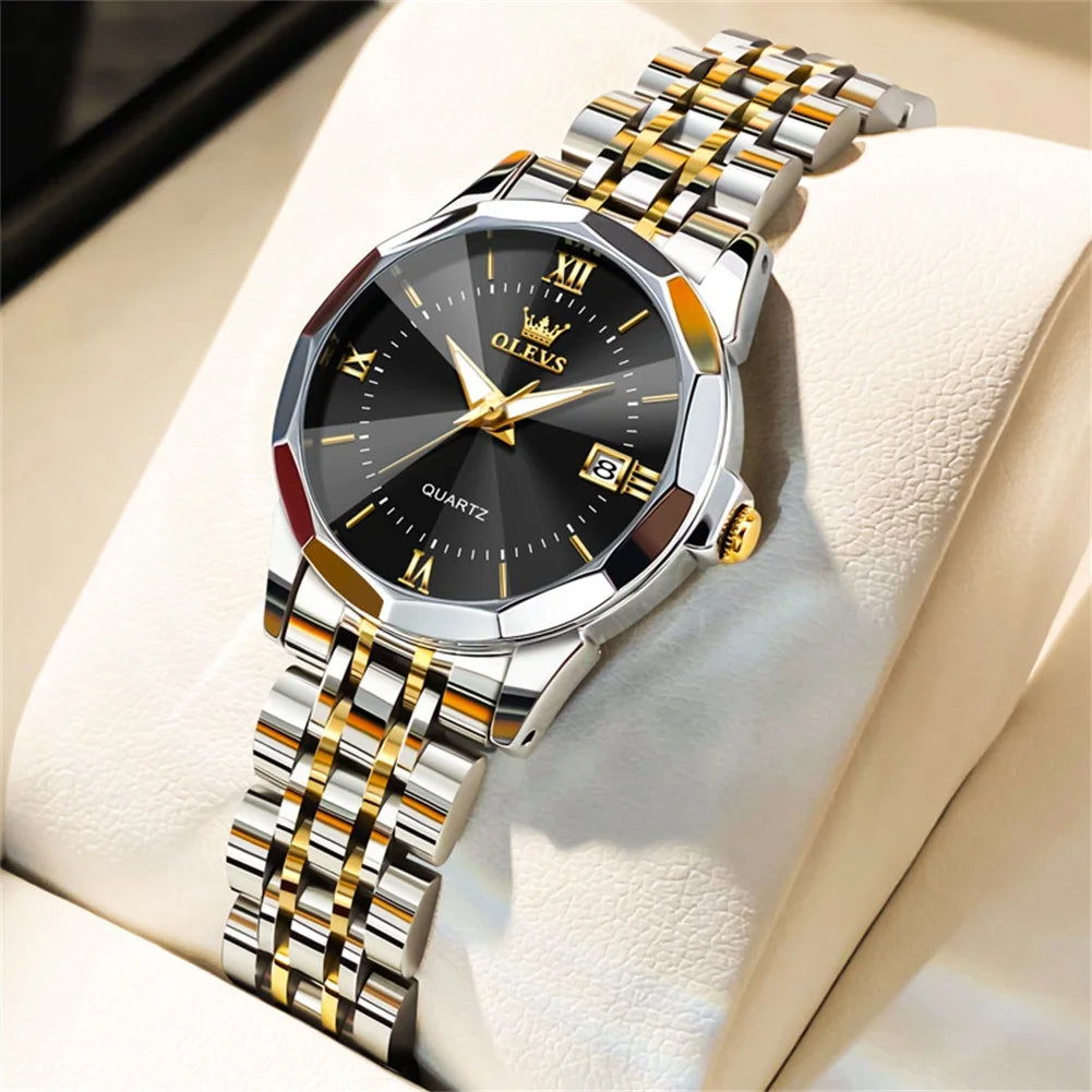 OLEVS Elegant Fashion Women's Watches Luxury Brand Original Quartz Watch for Ladies Waterproof Stainless Steel Luminous Date - Qoraheyhub