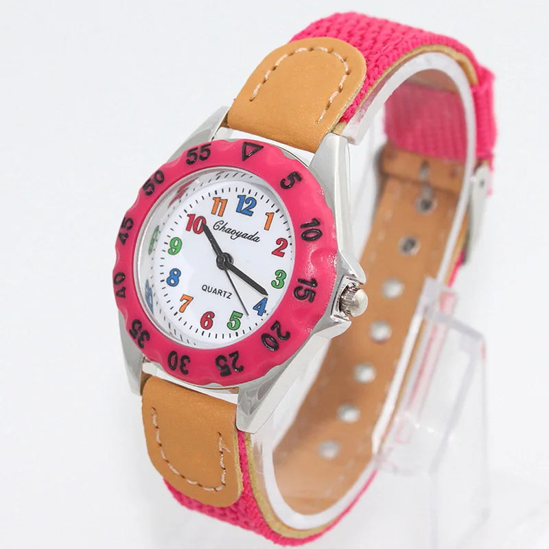 Chaoyada Children Boys Girls 24hours Canvas Quartz Wristwatches Kids Students Military Waterproof Watches - Qoraheyhub