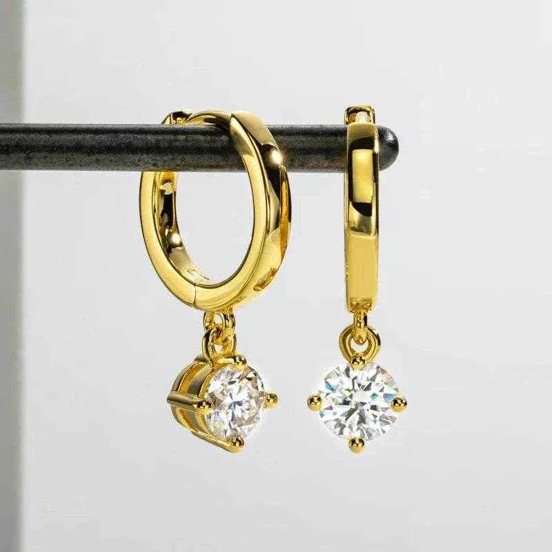 0.5 Carat Round Moissanite Yellow Gold S925 Silver Earrings Women Engagement Gift