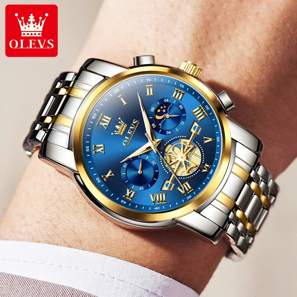 OLEVS Top Brand Men's Watches Classic Roman Scale Dial Luxury Wrist Watch for Men Original Quartz Waterproof Luminous Male Reloj - Qoraheyhub