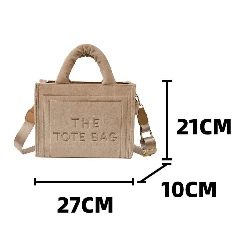 2025 Women's Khaki Velour Tote Bag Original Letter Print Medium Ladies Brand Shopper Handbag Female Square Medium Shoulder Bags Jewelrieshub white gray blue white-gray-blue-black-yellow-pink-purple-red-rose red-khaki-brown-