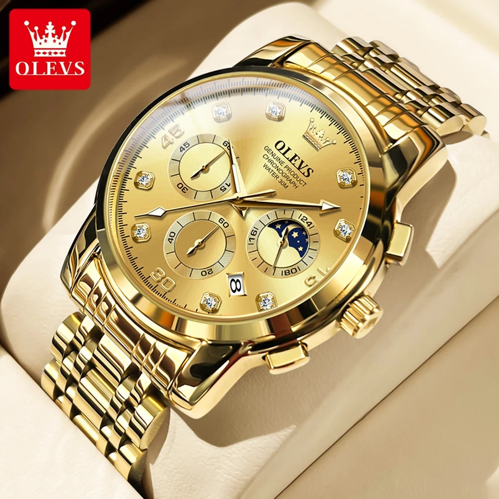 OLEVS Luxury Watch for Men Original Fashion Business Man Quartz Wristwatches Waterproof Stainless Steel Mens Watch Reloj Hombre - Qoraheyhub