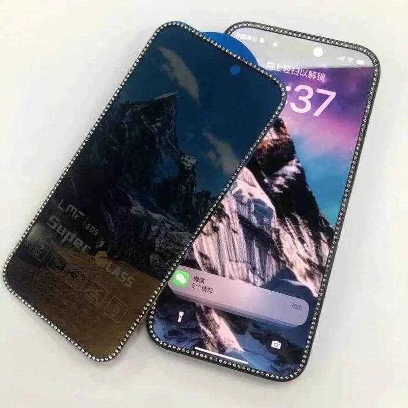 Luxury Diamond Edged Tempered Glass For iPhone 15 14 13 Pro Max Full Cover Screen Privacy Glass For iPhone 13 12 11 X XR XS MAX