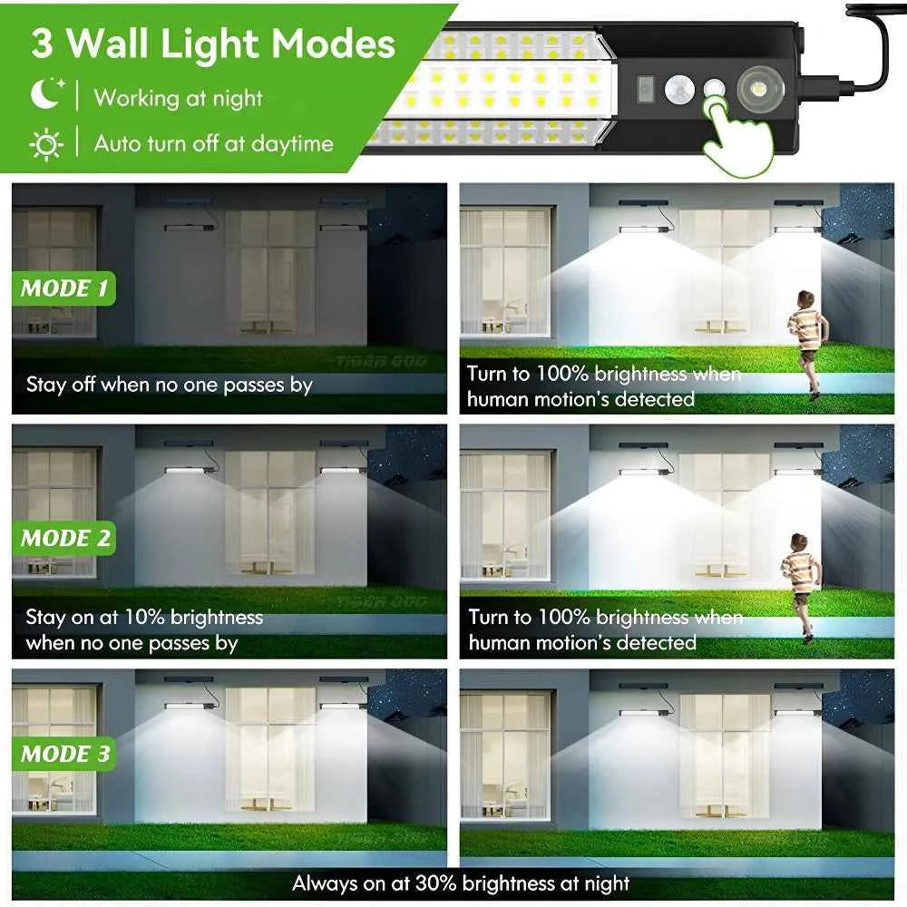316/158 LED Solar Lamp Motion Sensor Outdoor Camping Wall Light Waterproof Solar Powered Security Light Garden Fence Garden