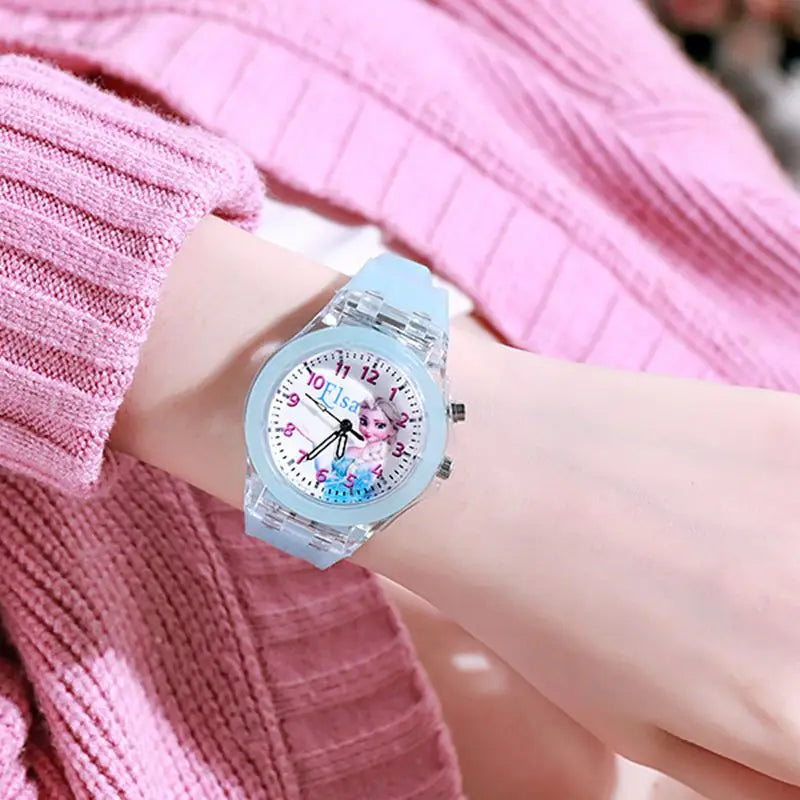 Disney Girls Kids Watches Children Watch Frozen Princess Aisha Sophia Luminous Student Colorful LED Light Women Lady Clock - Qoraheyhub
