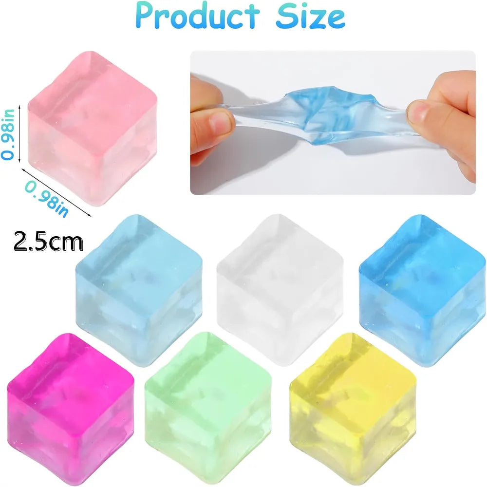 1/3/5/10 PCS Fidget Toy Mini Squishy Toys Ice Block Stress Ball Toy Kawaii Transparent Cube Square Stress Relief Squeeze Toy - Qoraheyhub