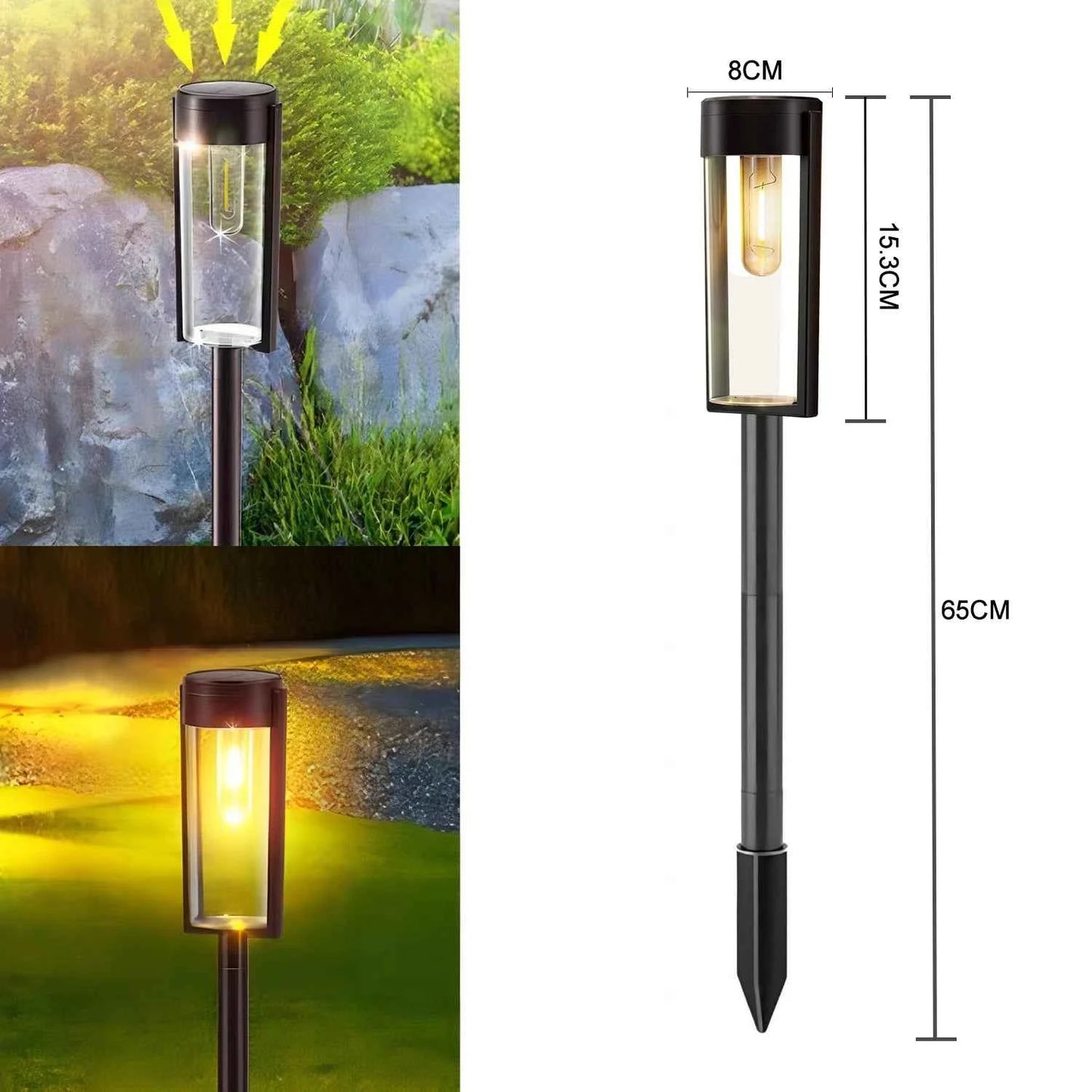 LED Solar Outdoor Pathway Lights Tungsten Filament Bulb Solar Path Walkway Lighting Waterproof Landscape Yard Lawn Driveway