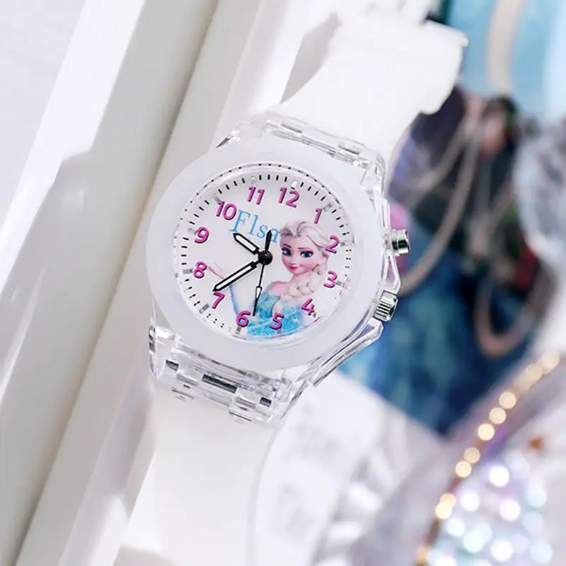 Disney Girls Kids Watches Children Watch Frozen Princess Aisha Sophia Luminous Student Colorful LED Light Women Lady Clock - Qoraheyhub