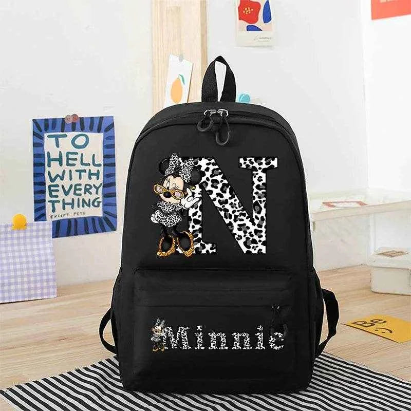 Minnie Mouse Disney Girls Boys Cartoon Backpack Anime Knapsack Breathable Student Schoolbag Wear Resistant Canvas Bag Kids Gifts