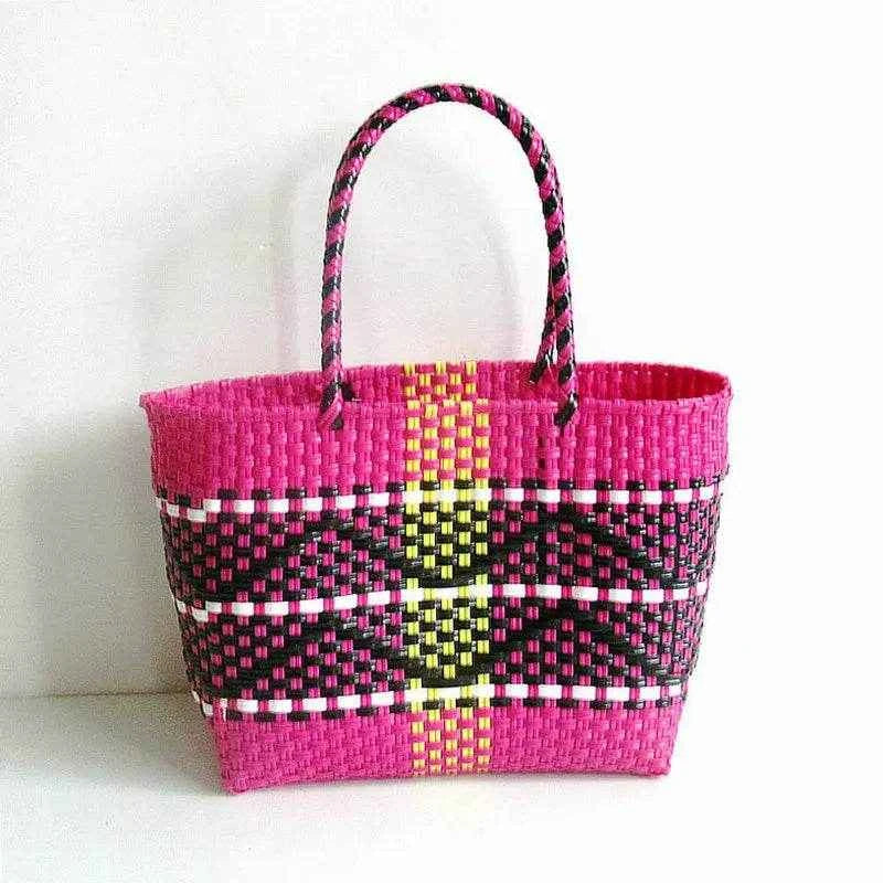 Plastic Woven Women's Handbag Handmade Bohemia Storage Basket Contrast Tote Bag Designer Summer Beach Bag Female Shoulder Bags