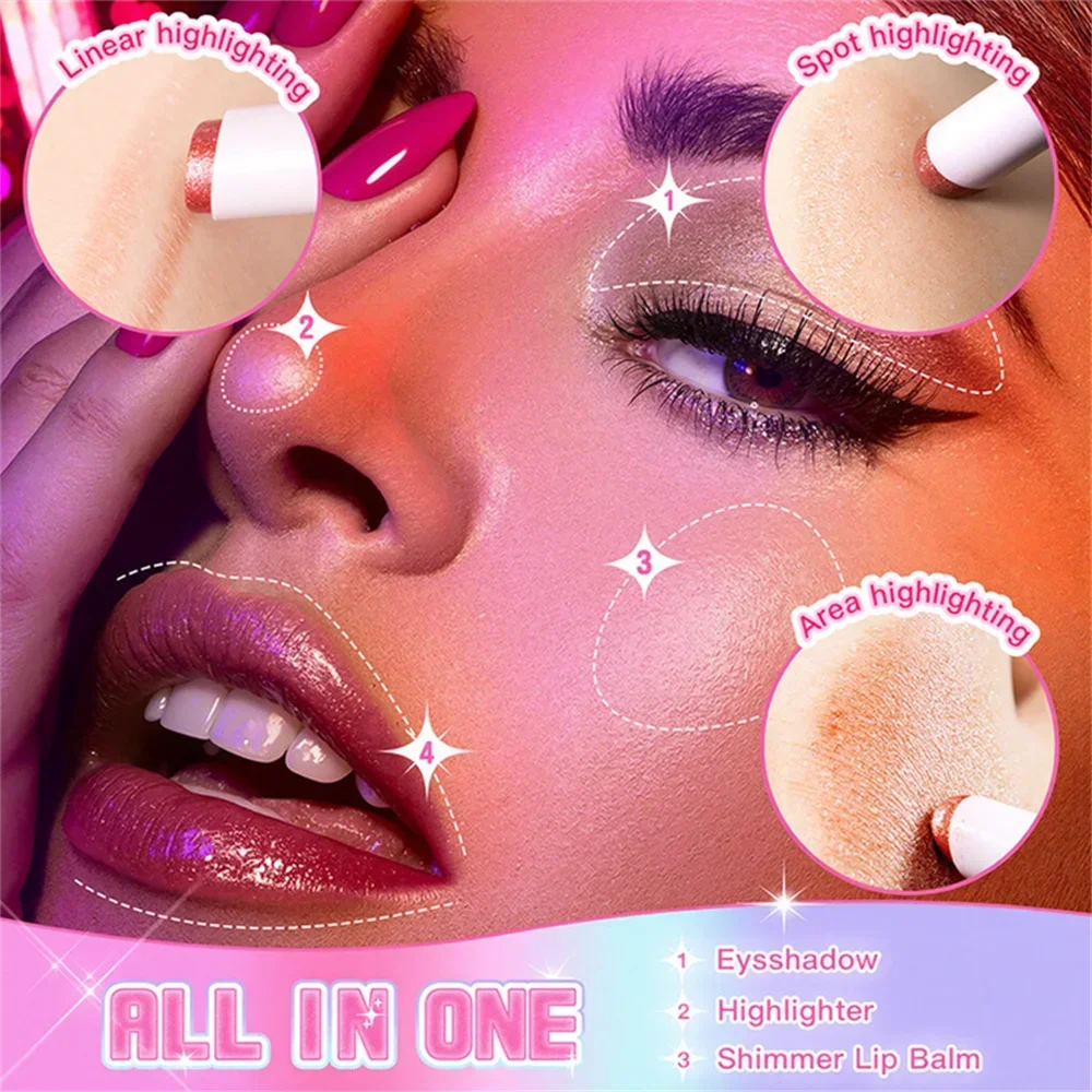 Blendable Lightweight Jelly Shimmer Highliighter Eyeshadow Stick Pearly Ultra-Sparkle Glow Crystal Jelly Glaze Blusher Stick - Qoraheyhub