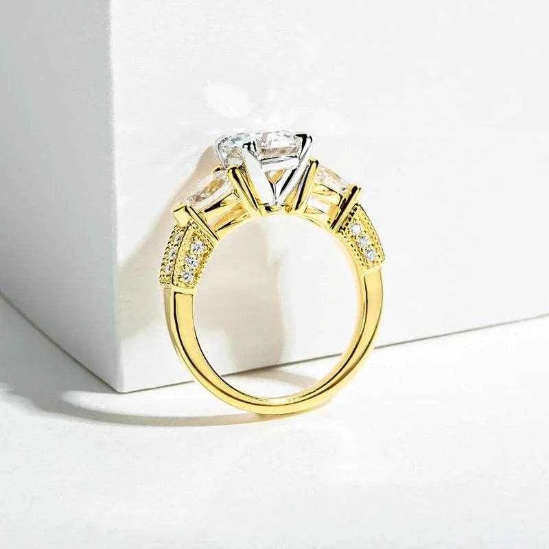 Three Stones 3 Ct All Moissanite Engagement Rings 925 Sterling Silver Plated Lab Created Diamond Wedding Band