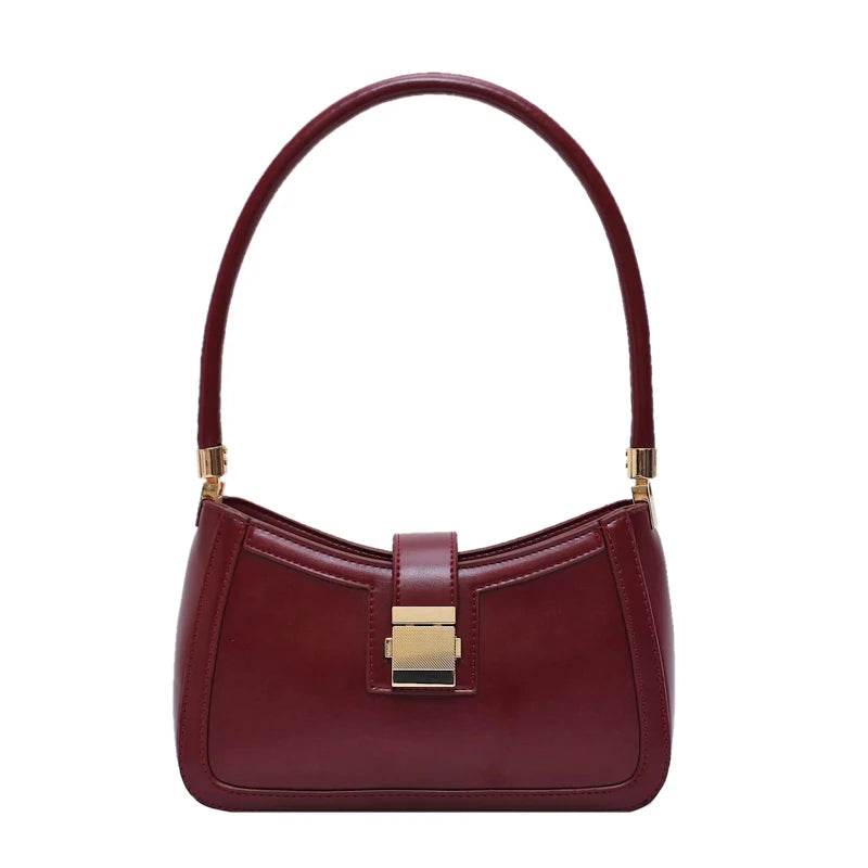 LEFTSIDE Shoulder Bags For Women Solid Color PU Leather 2025 Trend Lock Handbags Small Purse Hand Lady Designer Zipper Clutch Jewelrieshub Red / 25cmx16mx7cm green / 25cmx16mx7cm Brown / 25cmx16mx7cm Red / 25cmx16mx7cm-green / 25cmx16mx7cm-Brown / 25cmx16mx7cm-black / 25cmx16mx7cm-