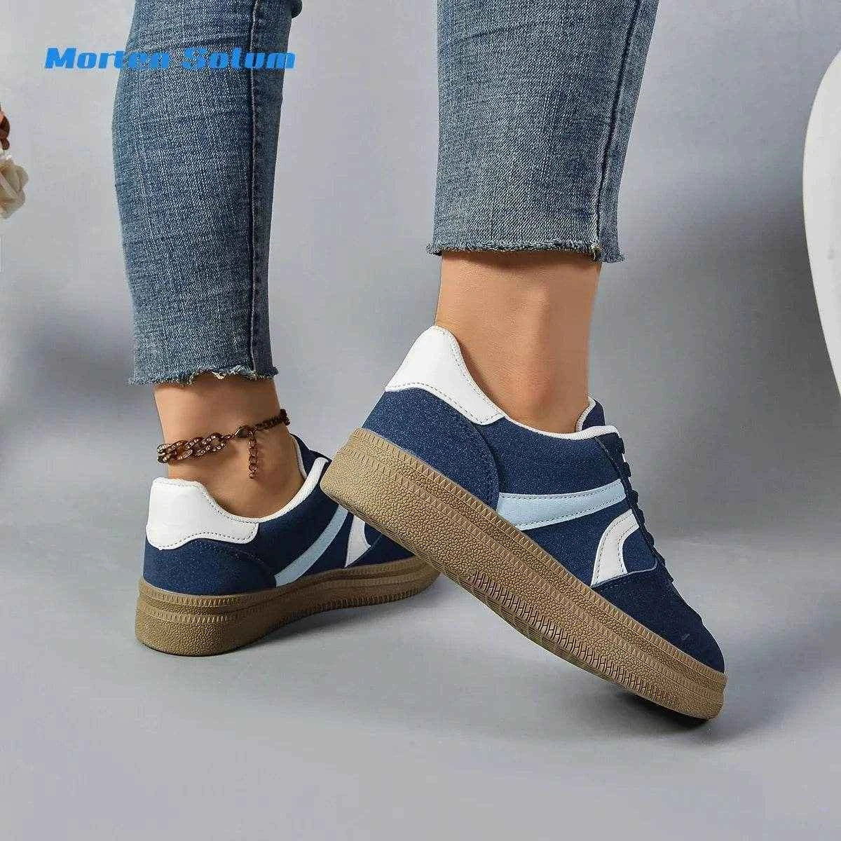 Women Blue Suede Sneakers 2024 Fashion Low-top Ladies Trendy Shoes Comfort Casual Vulcanized Sneakers Female Zapatos De Mujer