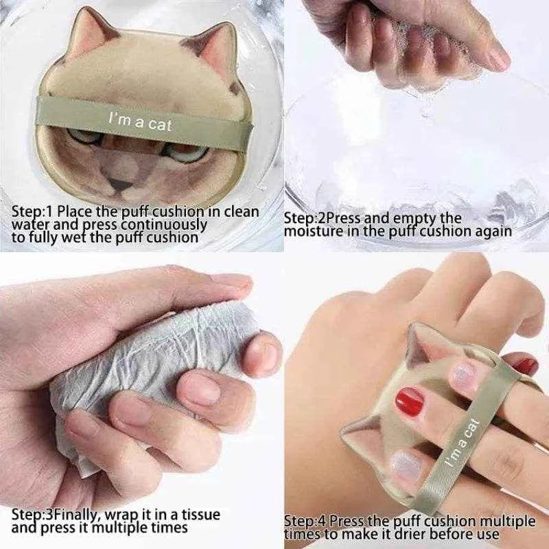1/4pcs Kitty Air Cushion Powder Puff Cute Cat Cosmetic Puffs Hydrophilic Non-latex Facial Foundation Beauty Tool Dry Wet Makeup
